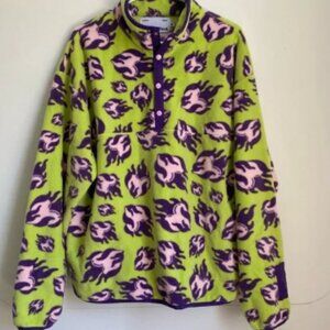 NWOT SUNDAE SCHOOL Unisex Fleece Green Burning Love Snap buttons Pullover L